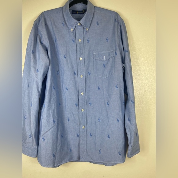 Polo Ralph Lauren Pony AOP Logo Logomania Collared Causal Dress Shirt XL - Picture 1 of 7